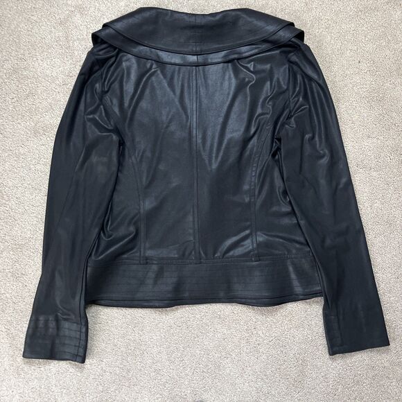 Clara Sun Woo Liquid Leather Jacket Womens Large Vegan Black Button Stretch Moto - Picture 7 of 7